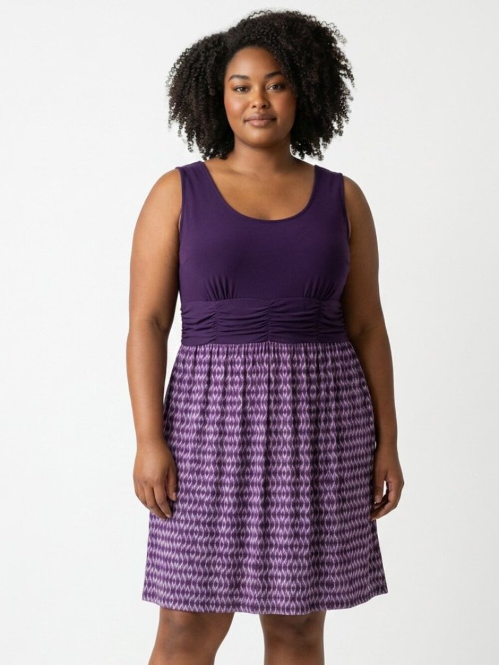 Kim Rogers Dress Size 16W Purple Sleeveless Midi Ruched Empire Waist Stretch